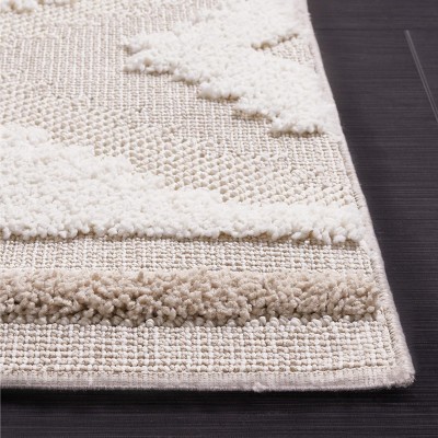 Modern Ivory Geometric 54'' Flat Woven Synthetic Area Rug