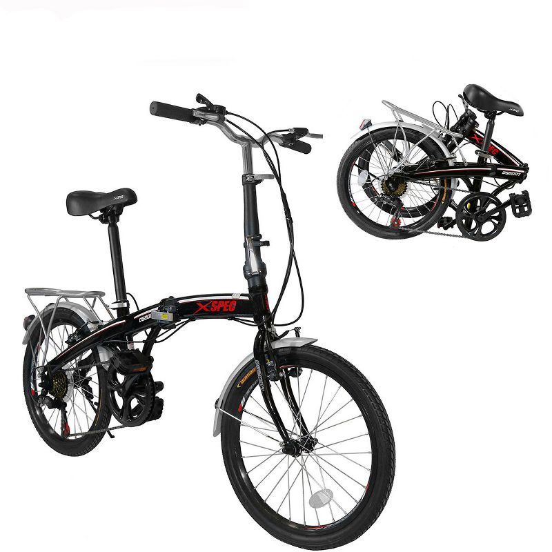 Xspec 20" 7 Speed Folding Compact City Commuter Bike, Black (NOT Electric), 2 of 8