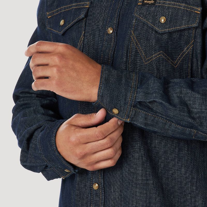 Wrangler Men's Denim Long Sleeve Button-Down Shirt - Dark Denim Wash, 4 of 5