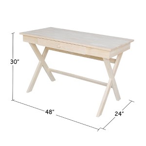 Cross Leg Desk Unfinished - International Concepts: Rubberwood Writing Desk with Drawer, Hardwood Frame - 1 of 4