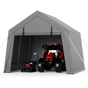 Portable Carport Storage Shed with Roll-up Zipper Door, Heavy Duty Waterproof Tarp, Storage for Motorcycle, Bike, Garden Tools, Gray - 1 of 4