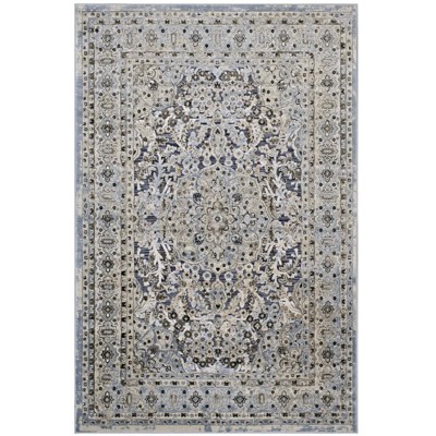 Modway Elqenna Ornate Vintage Floral Turkish 5x8 Area Rug - Blue/Cream,  Stain Resistant / Easy To Clean ,  Protect Floors From Traffic/Furniture