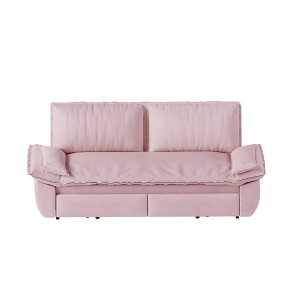 TiramisuBest 73.2" Convertible Queen Sofa Bed, Beige/White Velvet 3-in-1 Loveseat Sleeper for Apartment or Office - 1 of 4