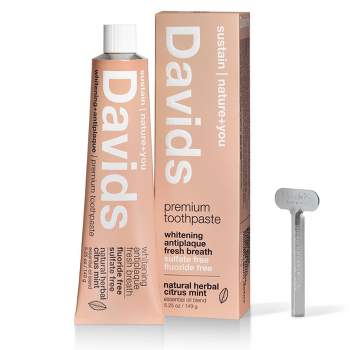 Davids Antiplaque & Whitening Premium Natural Toothpaste Fluoride Free Herbal Citrus Peppermint - 5.25oz