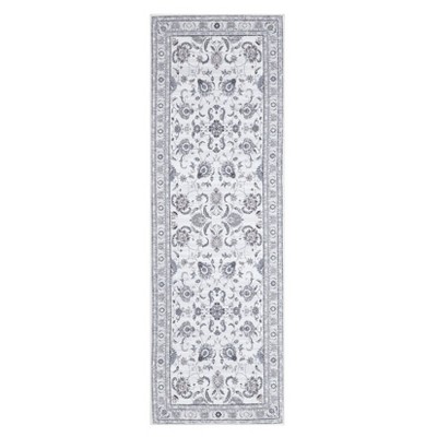 Washable Vintage Foral Rug Non Slip Low Pile Rug Soft Throw Floor Cover Foldable Indoor Carpet for Living Room Bedroom Playroom Nursery