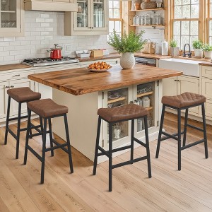 Arceso Counter Height Bar Stools Set of 4, Barstools with Thick PU Leather Saddle Seat & Metal Legs,24Inch Kitchen Counter Stools - 1 of 4