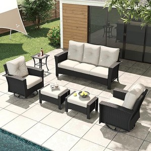 LayinSun Wicker Patio Furniture Set with Fire Pit Table, Classis Outdoor Conversation 360 Degree Swivel Chairs Set with Coffee Table - 1 of 4