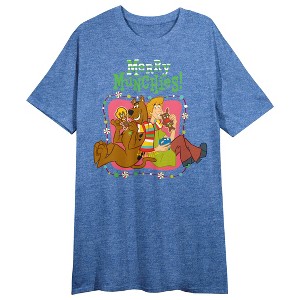 Scooby Doo Merry Munchies Women's Royal Blue Short Sleeve Sleep Shirt - 1 of 2