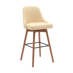 HomeRoots 30" Cream and Wood Brown Faux Leather with Solid Wood Swivel Bar Height Bar Chair - 1 of 4