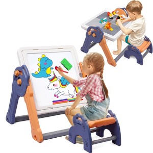 Easel for Kids, Toddler Easel with Building Block Table, Kids Standing Art Easel with Painting Accessories - 1 of 4