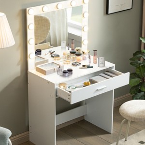 Vanity Desk Modern with LED Mirror and Large Drawer for Bedroom Makeup -3irtyhousy - 1 of 4