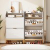 Fluted Shoe Cabinet Storage for Entryway, Wood Shoe Rack with 2 Flip Drawers and Open Shelf, Modern Entryway Organizer - 2 of 4