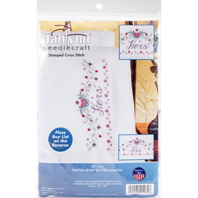 Janlynn Stamped Cross Stitch Pillowcase Pair 20"X30"-Bridal Set - His & Hers