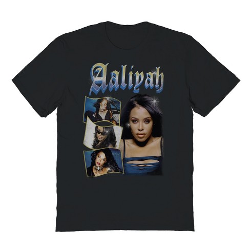 Aaliyah Men's Blue Collage Short Sleeve Graphic Cotton T-shirt - Black ...