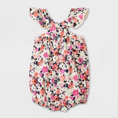 Image of Baby Girls' Floral Flutter Sleeve Romper - Cat & Jack™ Pink 12M
