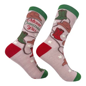 Crazy Dog T-Shirts Women's Merry Christmas Yall Socks Funny Xmas Cowboy Boots Footwear - 1 of 4