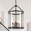 LLHZSY 4 - Light Black Farmhouse Lantern Glass Drum Pendant Chandelier for Entryway Dining Room Kitchen Island - 16" Wide Rustic Clear Glass Shade - 2 of 4