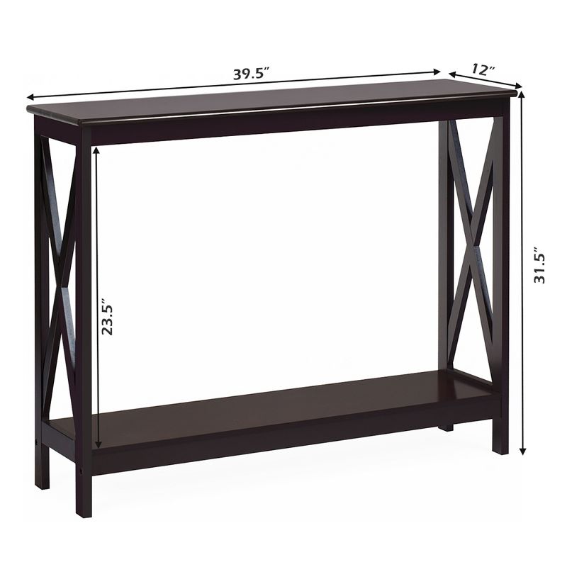 Costway 2-Tier Console Table x-Design Bookshelf Sofa Side Accent Table w/Shelf White\ Black\Espresso\Wood Grain, 3 of 10