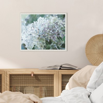Sylvie Beaded White Framed Hydrangea Canvas Wall Art