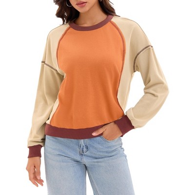 ATHLECHIC Women's Oversized Color Block Crew Neck Long Sleeve Pullover Tops Casual Fall Sweatshirt
