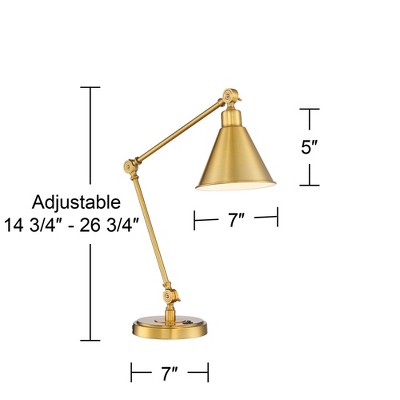 Adjustable Antique Gold Metal Desk Lamps with USB Ports, Set of 2
