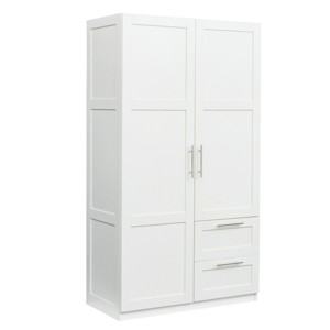 TopComfy Decorative Storage Cabinets High Wardrobe And Kitchen Cabinet With 2 Doors 2 Drawers 5 Storage For Living Room, White, 39.37"*19.49"*70.87" - 1 of 4