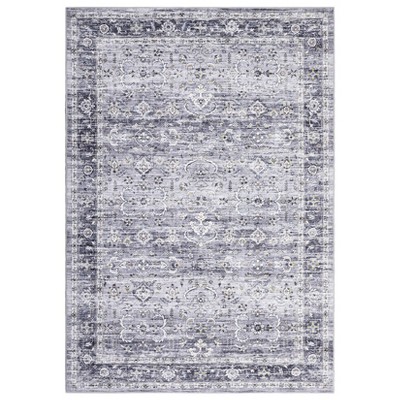 Washable Vintage Oriental Rug Non Slip Low Pile Rug Soft Throw Floor Cover Floral Foldable Indoor Carpet for Living Room Bedroom,Blue Gray/6'×9'