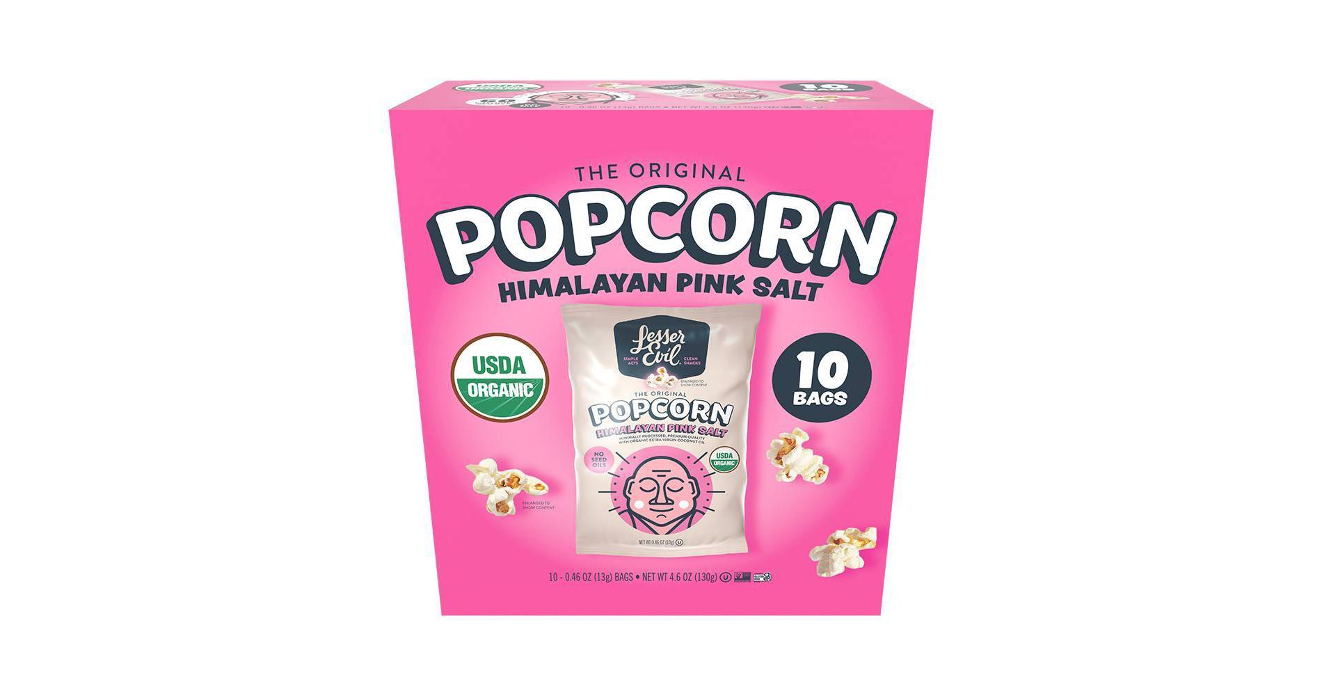 LesserEvil Organic Himalayan Pink Snack Pack Popcorn - 4.6oz/10ct