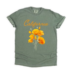 Simply Sage Market Women's California Flower Colorful Short Sleeve Garment Dyed Tee - 1 of 2