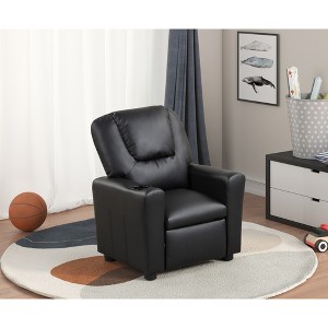 PU Leather Kids Recliner Chair with Cupholder, Seat Height and Black Plastic Legs - 1 of 4