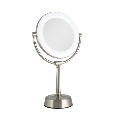 Lexington Satin Nickel Dual-Sided LED Lighted Vanity Mirror with Adjustable Stand