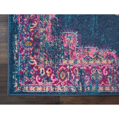 Handmade Blue Floral Synthetic 4' x 6' Reversible Rug