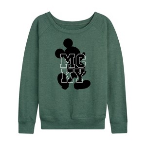 Women's - Disney - Silhouette Mcky Lightweight French Terry Wide Neck Long Sleeve Graphic Shirt - 1 of 4