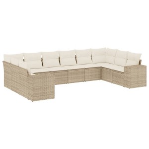 vidaXL Patio Sofa Set with Cushions Outdoor Conversation Furniture Poly Rattan - Beige and Cream With Table - 1 of 4