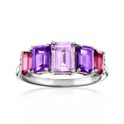 Ross-Simons 2.00 ct. t.w. Amethyst and .80 ct. t.w. Rhodolite Garnet 5-Stone Ring With Diamonds in Sterling Silver