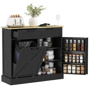 Aghana Digitals Black Farmhouse 10 Gallon Tilt-Out Trash Cabinet with 2 Drawers, 3-Tier Spice Rack - 1 of 4