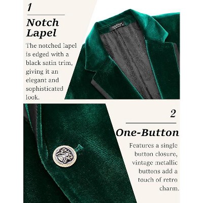 COOFANDY Men's Velvet Blazer One Button Velour Tuxedo Jacket Notched Lapel Suit Jackets for Prom Wedding Party Dinner Black L — фото 3