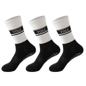 Anna-Kaci 3 Pairs Women's Non-Slip Yoga Crew Socks Soft Cotton Grip Sole Ribbed Cuff for Fitness - 1 of 4