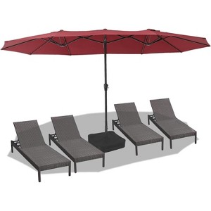 Jojoka 15FT Extra Large Rectangular Patio Umbrella,Double Sided Market Umbrella with Base for Poolside,Claret - 1 of 4