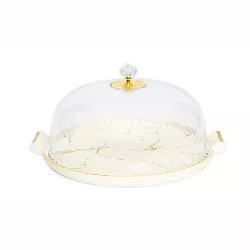 Classic Touch White Porcelain Cake Dome with Gold Design  11"D