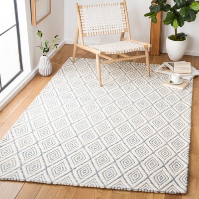 Ivory and Dark Blue Hand-Tufted Wool 3' x 5' Area Rug