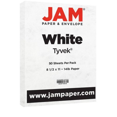 JAM Paper Tyvek 14lb Tear-Proof Paper - 8.5 x 11 - White - 50 Sheets