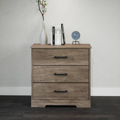 Rustic Gray Oak 3-Drawer Farmhouse Nightstand