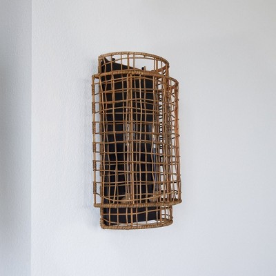 Matte Black and Rattan 2-Light Wall Sconce