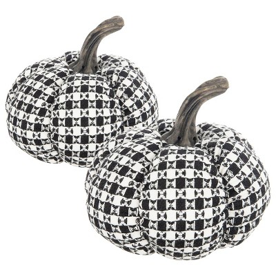 FURNIinspire Decorative Objects Fabric Black White Plaid Pumpkin Decor Set Of 2, Indoor Party Decorations For Holiday, Multicolored, 0"*0"*0"
