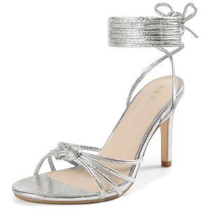 BLISSFUL STEP Women's Knot Strap Stiletto Heel Lace Up Sandals - 1 of 4