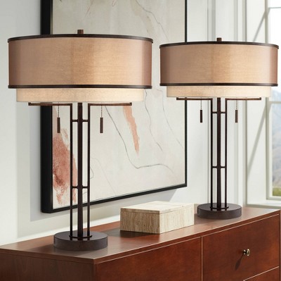 Andes 27.5" Bronze Double Shade Industrial Table Lamps Set of 2