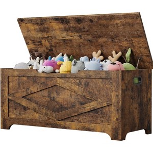 39.4" Storage Chest, Wooden Storage Bench with Safety Hinges, Easy Assembly, Large Toy Chest for Entryway, Living Room, Bedroom - 1 of 4
