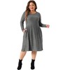 Agnes Orinda Women's Plus Size Elegant Round Neck Long Sleeve with Pocket Ribbed Knit Midi Sweater Dress - 3 of 4