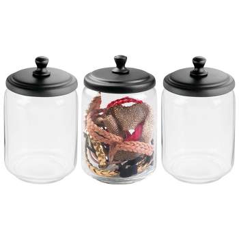 Apothecary Jars, Bathroom Storage Organizer - Vanity Canister Jar Glass  With Lid, Black2 Pack